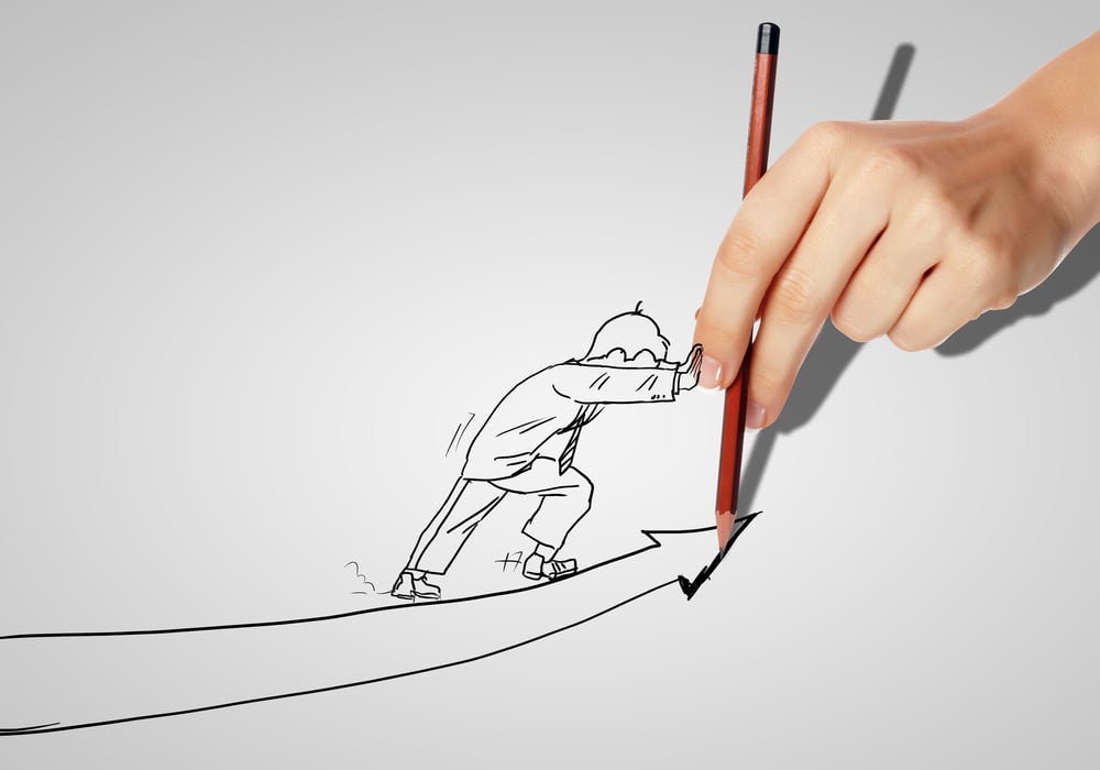 Drawing of a businessman with an upward arrow-1