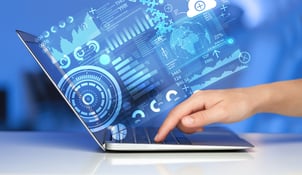 Modern notebook computer with future technology media symbols-2