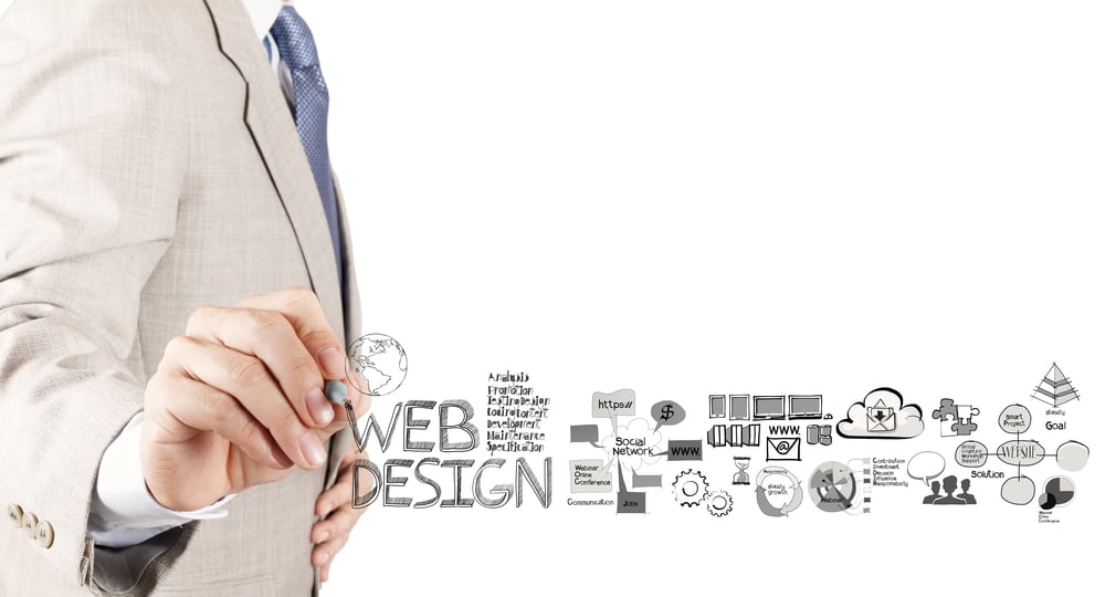 business man hand  drawing web design diagram as concept